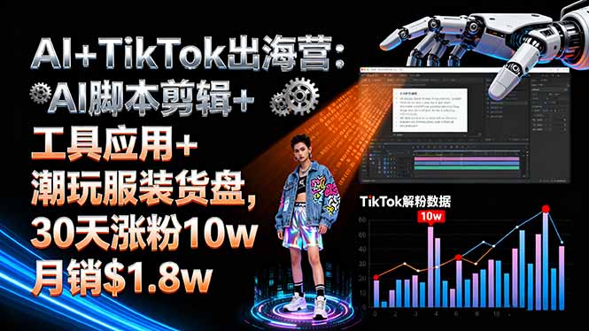 AI+TikTok出海营:AI脚本剪辑+工具应用+潮玩服装货盘,30天涨粉10w月销$1.8w-资源教程须哥