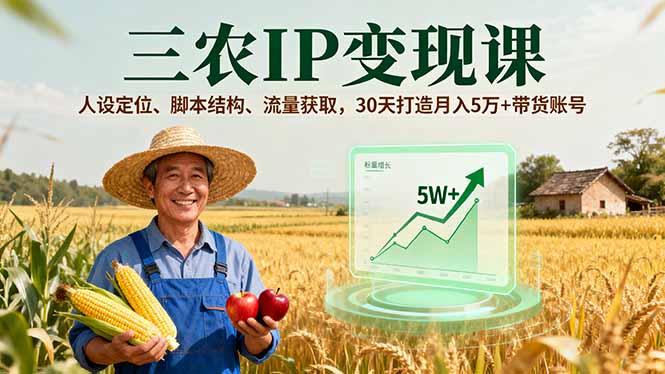 三农IP变现课，人设定位、脚本结构、流量获取，30天打造月入5万+带货账号-资源教程须哥