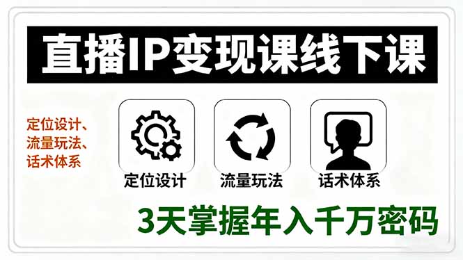 直播IP变现课线下课,定位设计、流量玩法、话术体系,3天掌握年入千万密码-资源教程须哥