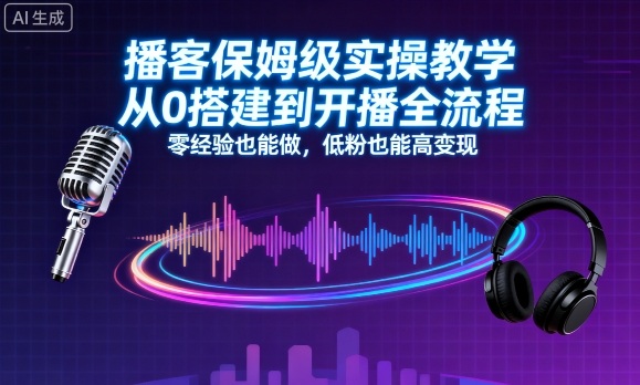 播客保姆级实操教学，从0搭建到开播全流程，零经验也能做，低粉也能高变现-资源教程须哥