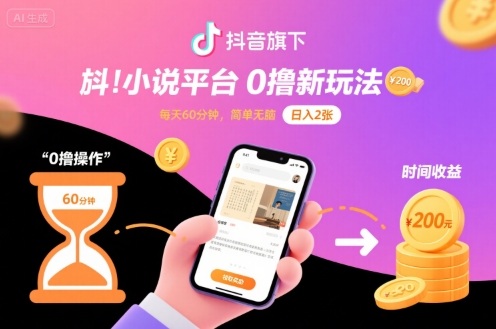 抖音旗下小说平台0撸新玩法，每天挂G60分钟，简单无脑，日入2张【揭秘】-资源教程须哥