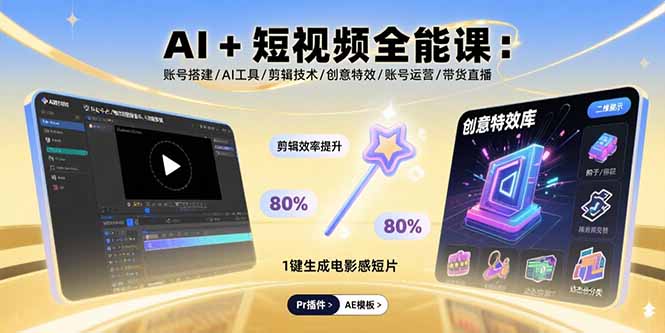 AI+短视频全能课：账号搭建/AI工具/剪辑技术/创意特效/账号运营/带货直播-资源教程须哥