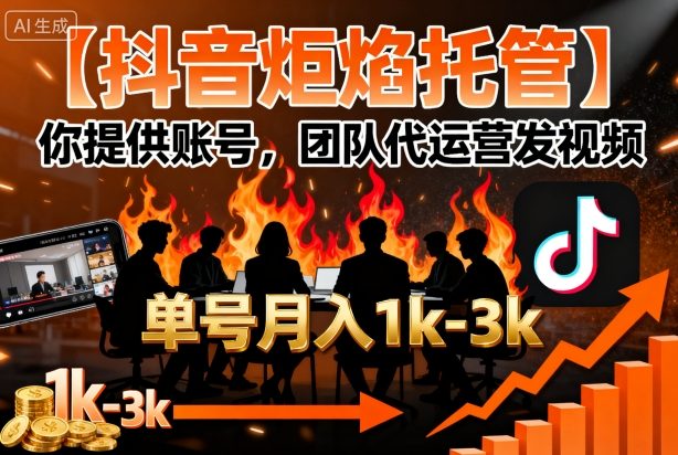 【抖音炬焰托管】你提供账号，团队代运营发视频，单号月入1k+【揭秘】-资源教程须哥
