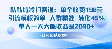 私域冷门赛道单个收费198米引流模板简单人群精准 45%的转化率单人一天大概收益多张-资源教程须哥