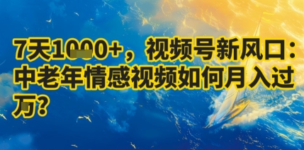 7天收益1k+，视频号新风口：中老年情感视频如何月入过W?-资源教程须哥