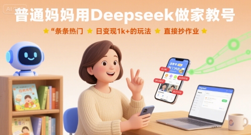 普通妈妈用Deepseek做家教号，条条热门，日变现1k+的玩法，直接抄作业-资源教程须哥