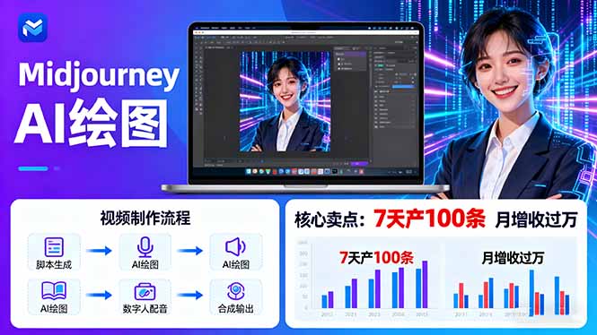 AI绘图照片开口说话视频制作：Midjourney+数字人，7天产100条月增收过万-资源教程须哥