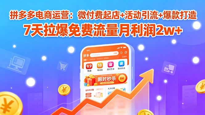拼多多电商运营：微付费起店+活动引流+爆款打造 7天拉爆免费流量月利润2w+-资源教程须哥