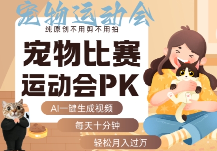 AI一键生成宠物比赛运动会PK视频，纯原创不用剪不用拍，每天十分钟，轻松月入过1W+-资源教程须哥