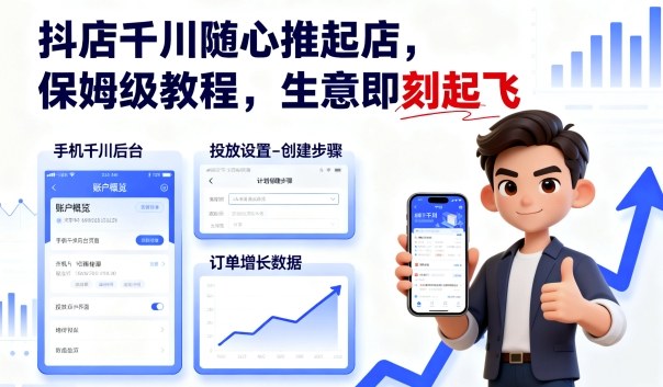 抖店千川随心推起店，保姆级教程，生意即刻起飞-资源教程须哥