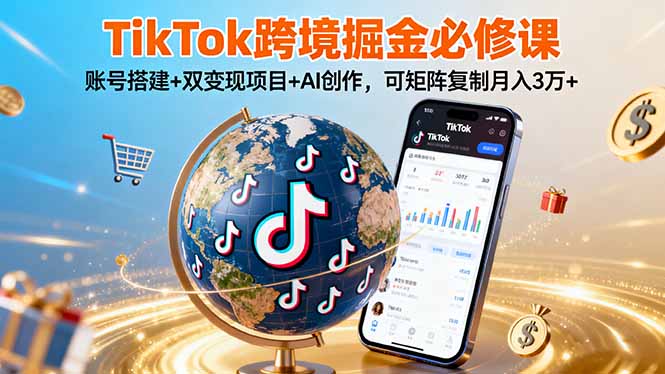 TikTo跨境掘金必修课，账号搭建+双变现项目+AI创作，可矩阵复制月入3万+-资源教程须哥