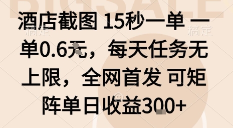 酒店截图15秒一单，一单0.6米，每天任务无上限，全网首发可矩阵单日收益3张【揭秘】-资源教程须哥