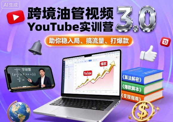 跨境油管视频YouTube实训营3.0，助你稳入局、搞流量、打爆款-资源教程须哥