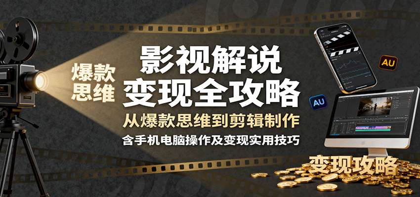 影视解说变现全攻略：从爆款思维到剪辑制作，含手机电脑操作及变现实用技巧-资源教程须哥