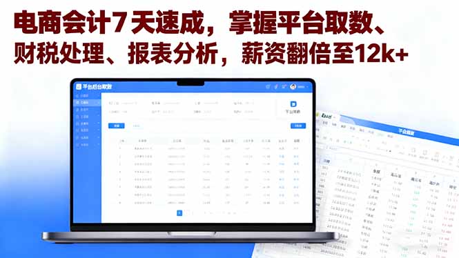 电商会计7天速成，掌握平台取数、财税处理、报表分析，薪资翻倍至12k+-资源教程须哥