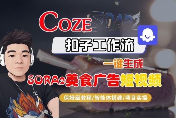Coze扣子智能体工作流一键生成“SORA2美食广告“短视频，全流程保姆级教学-资源教程须哥