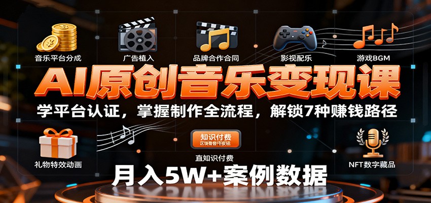 AI原创音乐变现课：学平台认证，掌握制作全流程，解锁7种赚钱路径-资源教程须哥