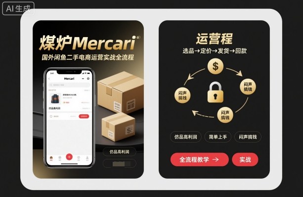 煤炉Mercari国外闲鱼二手电商运营实战全流程，仿品高利润，简单上手，闷声搞钱-资源教程须哥