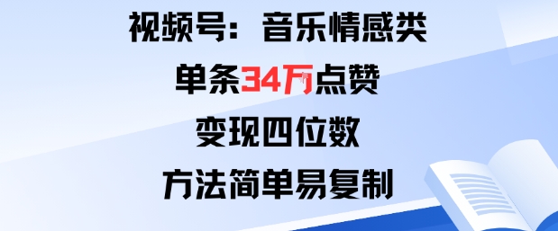 视频号分成计划新玩法：音乐情感类单条34W点赞，变现四位数，方法简单易复制-资源教程须哥