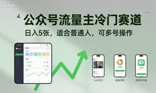 公众号流量主冷门赛道，日入5张，适合普通人，可多号操作-资源教程须哥