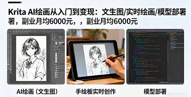 Krita AI绘画从入门到变现：文生图/实时绘画/模型部署，副业月均6000元-资源教程须哥