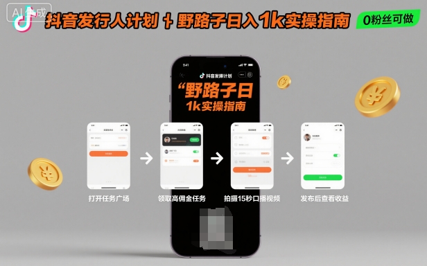 抖音发行人计划全新野路子玩法，随时随地，只要有手机，就能操作，日入1k+【揭秘】-资源教程须哥