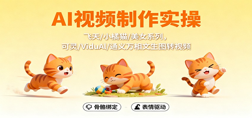 AI视频制作实操，飞天/小橘猫/美女系列，可灵/ViduAl/通义万相文生图转视频-资源教程须哥