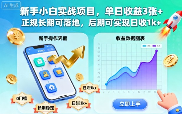 新手小白实战项目，单日收益3张+，正规长期可落地，后期可实现日收1k+【揭秘】-资源教程须哥