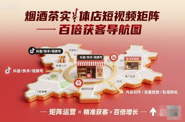 烟酒茶实体店短视频矩阵百倍获客导航图-资源教程须哥