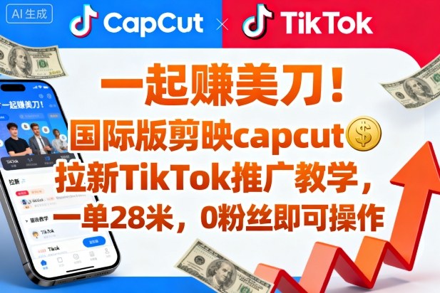 一起賺美刀！国际版剪映capcut拉新TikTok推广教学，一单28米，0粉丝即可操作(附推广入口和教学)-资源教程须哥