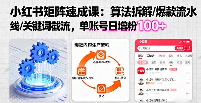小红书矩阵起号速成课：算法拆解/爆款流水线/关键词截流 单账号日增粉100+-资源教程须哥