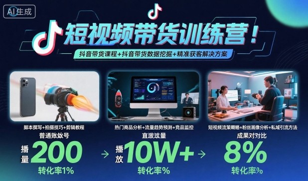 短视频带货训练营，抖音带货课程+抖音带货数据挖掘+精准获客解决方案-资源教程须哥