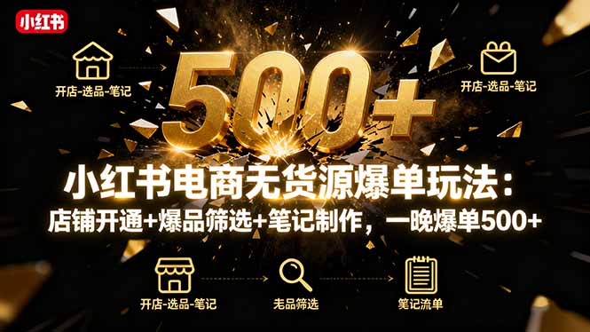 小红书电商无货源爆单玩法：店铺开通+爆品筛选+笔记制作，一晚爆单500+-资源教程须哥