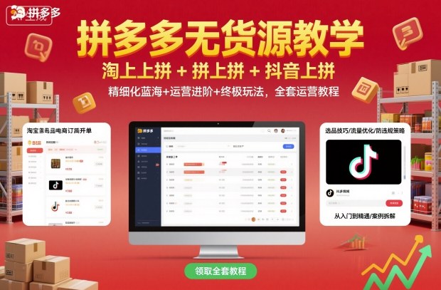 拼多多无货源教学，淘上拼+拼上拼+抖上拼，精细化蓝海+运营进阶+终极玩法，全套运营教程-资源教程须哥