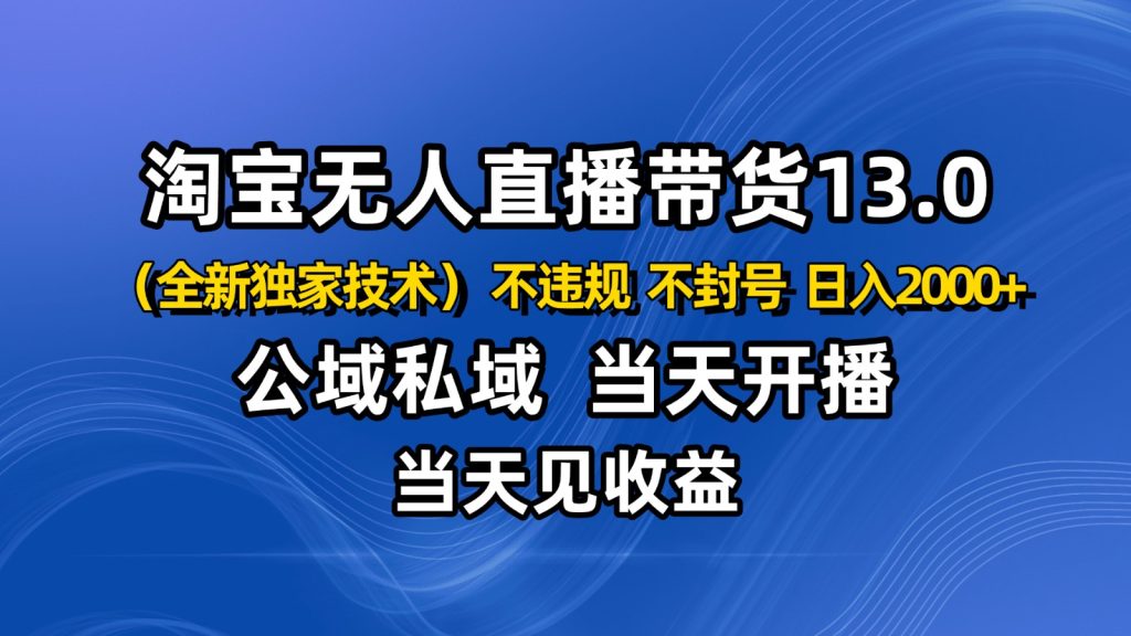 淘宝无人直播13.0，公域私域技术，不封号，不违规 布局下半年旺季赛道，日入2000+-资源教程须哥