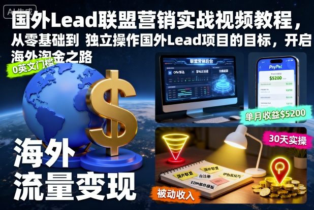 国外Lead联盟营销实战视频教程，从零基础到独立操作国外Lead项目的目标，开启海外淘金之路-资源教程须哥