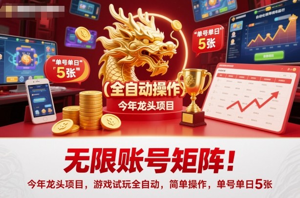 无限账号矩阵！今年龙头项目，游戏试玩全自动，简单操作，单号单日5张【揭秘】-资源教程须哥