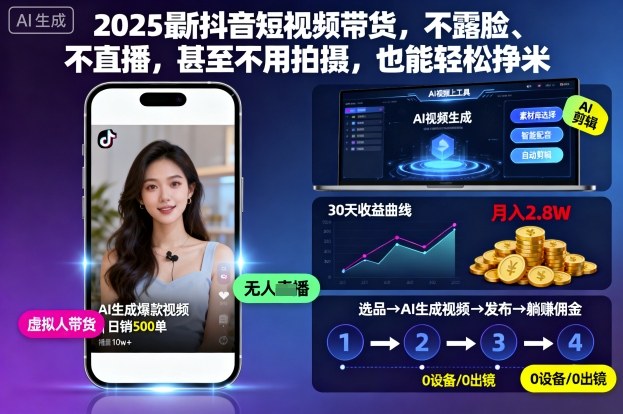 2025最新抖音短视频带货，不露脸、不直播，甚至不用拍摄，也能轻松挣米-资源教程须哥