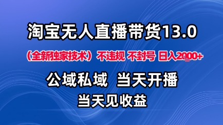 淘宝无人直播13.0，公域私域技术，不封号，不违规布局下半年旺季赛道，日入1K+(独家技术)【揭秘】-资源教程须哥