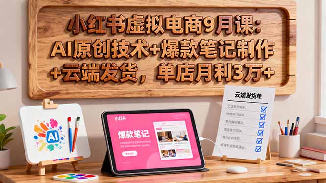 小红书虚拟电商9月课：AI原创技术+爆款笔记制作+云端发货，单店月利3万+-资源教程须哥