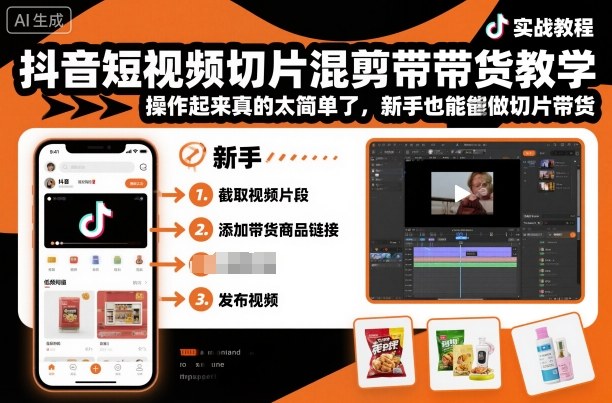 抖音短视频切片混剪带货教学，操作起来真的太简单了，新手也能做切片带货-资源教程须哥