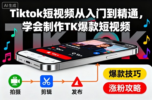 Tiktok短视频从入门到精通，学会制作TK爆款短视频-资源教程须哥