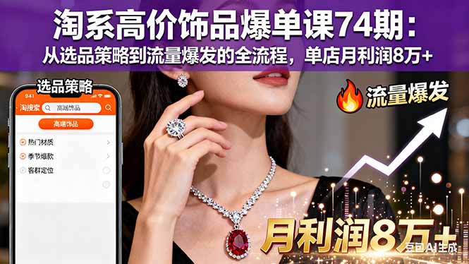 淘系高价饰品爆单课74期：从选品策略到流量爆发的全流程，单店月利润8万+-资源教程须哥