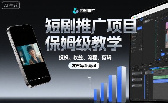 短剧推广项目保姆级教学，授权、收益、流程、剪辑，发布等全流程-资源教程须哥