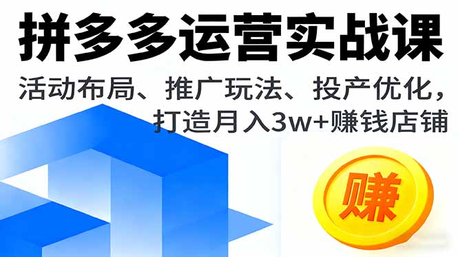拼多多运营实战课，活动布局、推广玩法、投产优化，打造月入3w+赚钱店铺-资源教程须哥