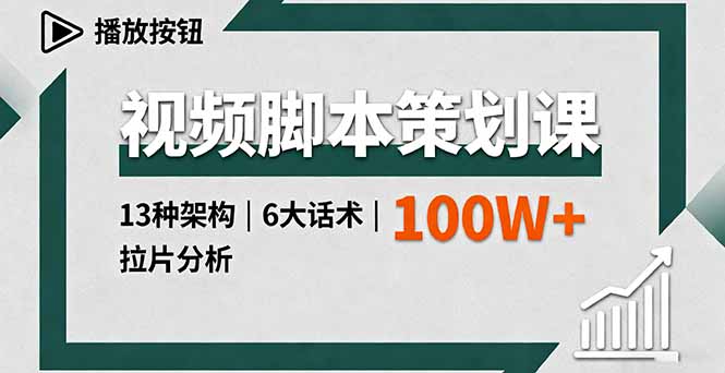 视频脚本策划课，13种架构、6大话术、拉片分析，单条播放百万+-资源教程须哥