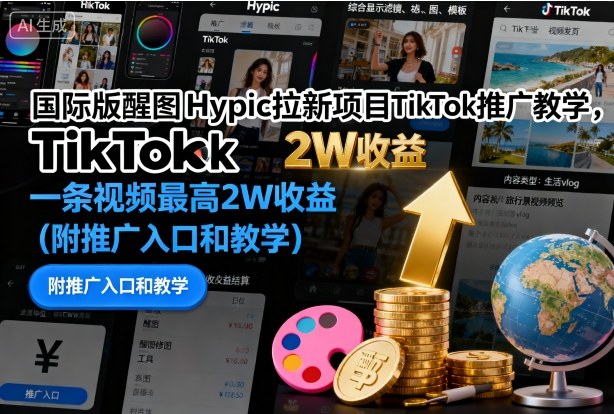 国际版醒图Hypic拉新项目TikTok推广教学，一条视频最高2W收益(附推广入口和教学)-资源教程须哥