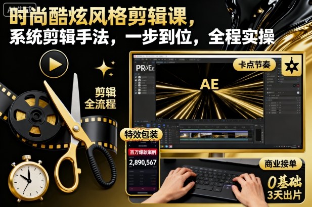 时尚酷炫风格剪辑课，系统剪辑手法，一步到位，全程实操-资源教程须哥