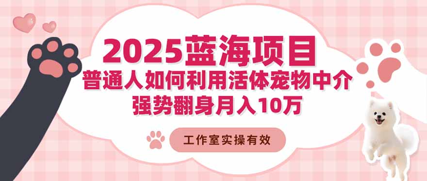 2025蓝海项目：普通人如何利用活体宠物中介，强势翻身月入10万-资源教程须哥