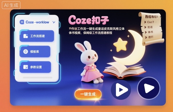Coze扣子工作流一键生成童话皮克斯风格立体书视频，保姆级工作流搭建教程-资源教程须哥